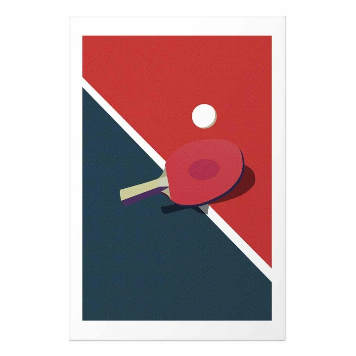 Plakat - Tenis stołowy - piłeczka i rakietka na stole