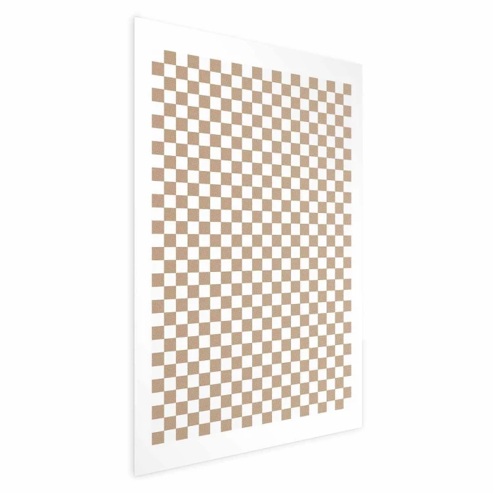 Plakat - Geometria i brązy - szachowy wzór kratki w neutralnych odcieniach