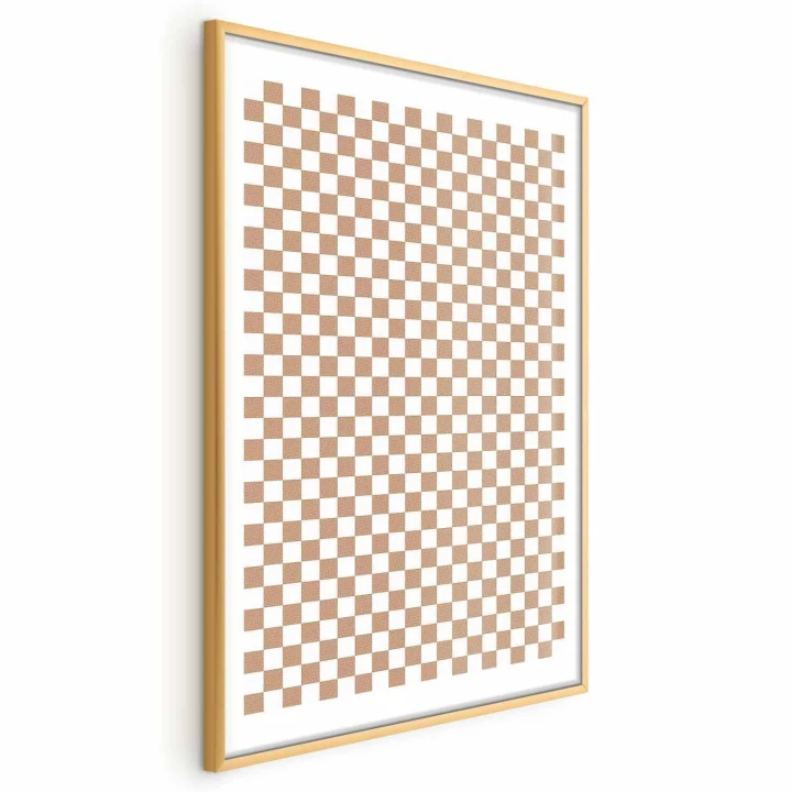Plakat - Geometria i brązy - szachowy wzór kratki w neutralnych odcieniach