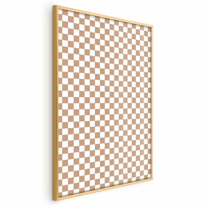 Plakat - Geometria i brązy - szachowy wzór kratki w neutralnych odcieniach