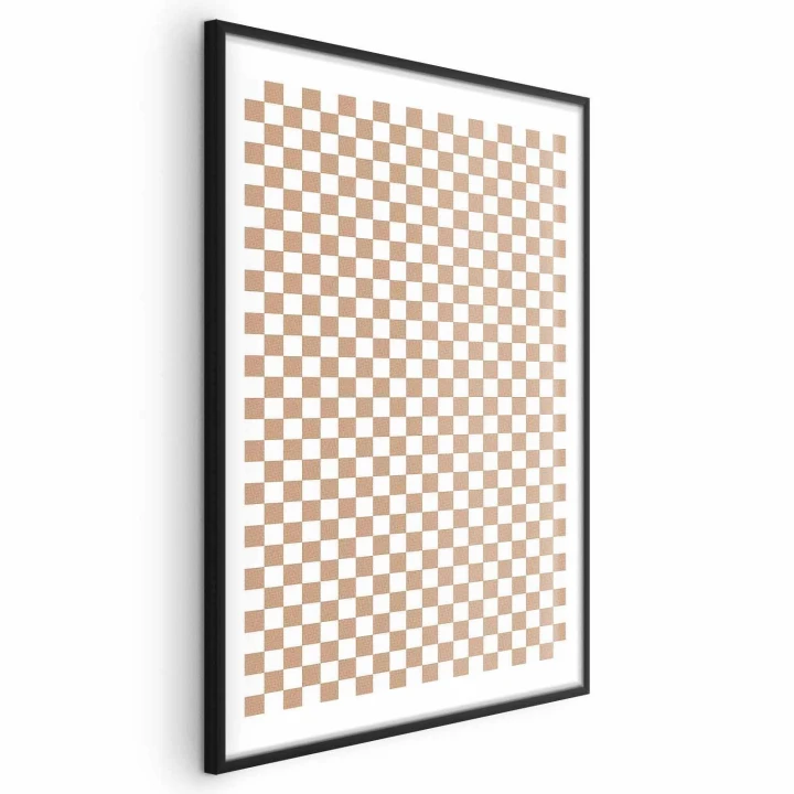 Plakat - Geometria i brązy - szachowy wzór kratki w neutralnych odcieniach