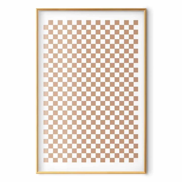 Plakat - Geometria i brązy - szachowy wzór kratki w neutralnych odcieniach