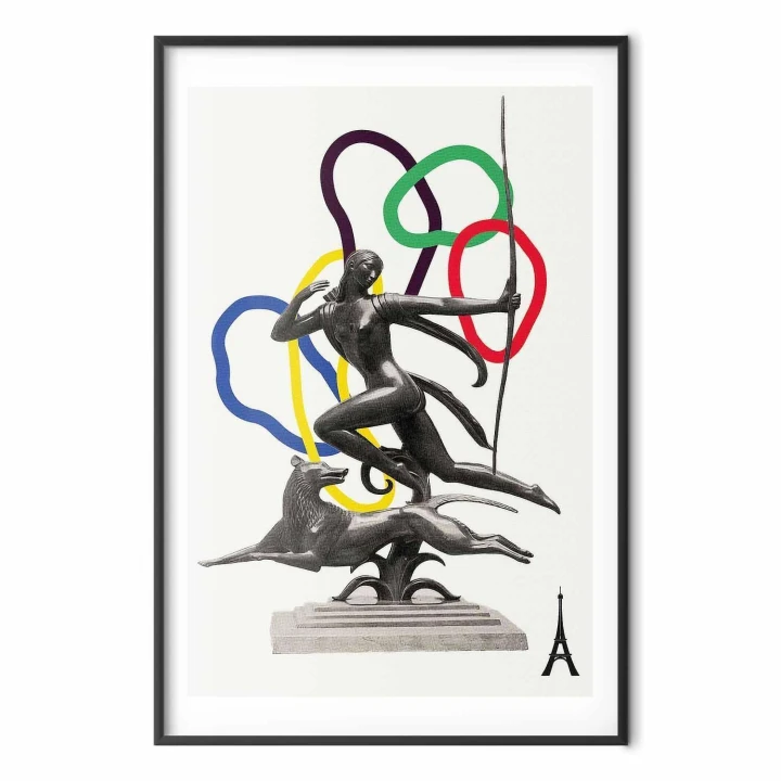 Plakat - Grafika kolaż - kobieta strzelająca z łuku