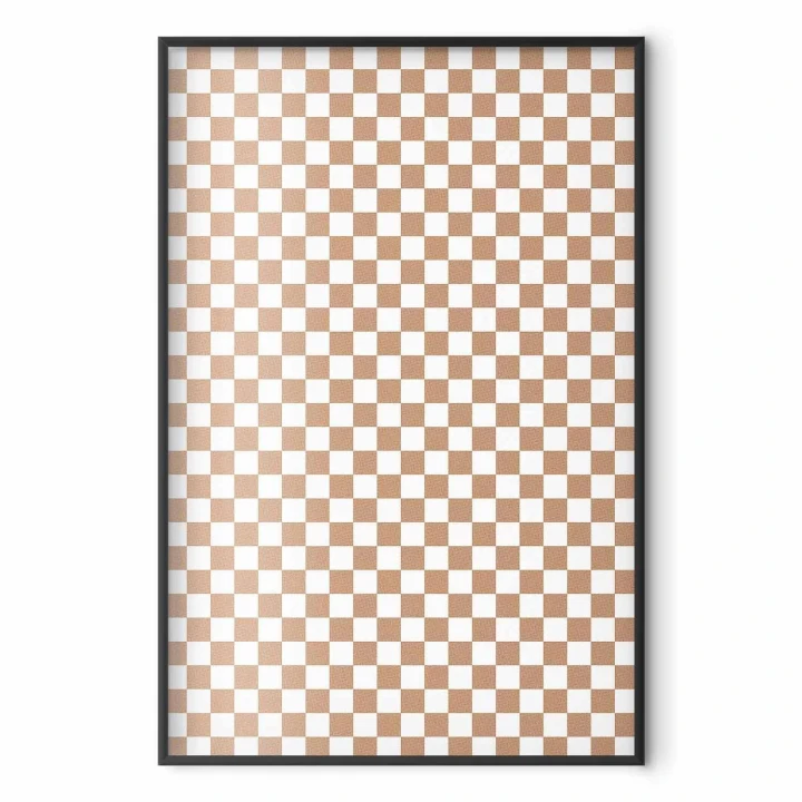 Plakat - Geometria i brązy - szachowy wzór kratki w neutralnych odcieniach
