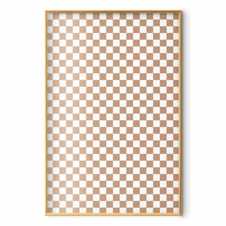 Plakat - Geometria i brązy - szachowy wzór kratki w neutralnych odcieniach