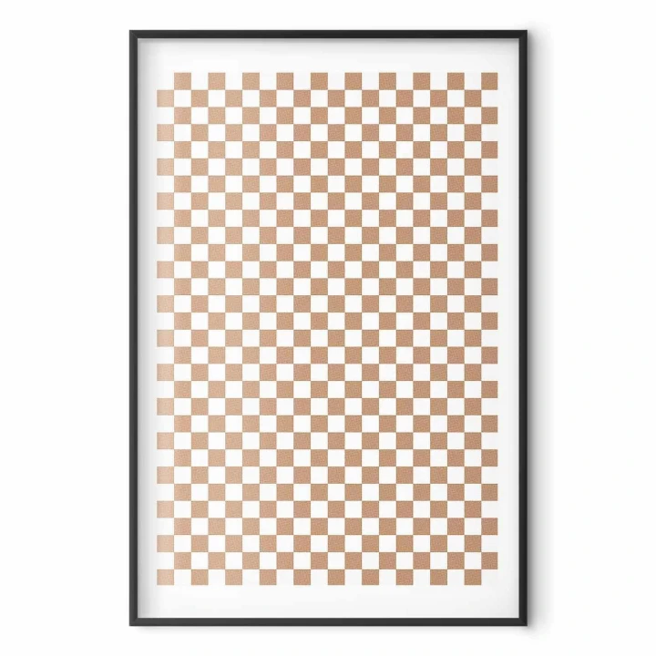 Plakat - Geometria i brązy - szachowy wzór kratki w neutralnych odcieniach