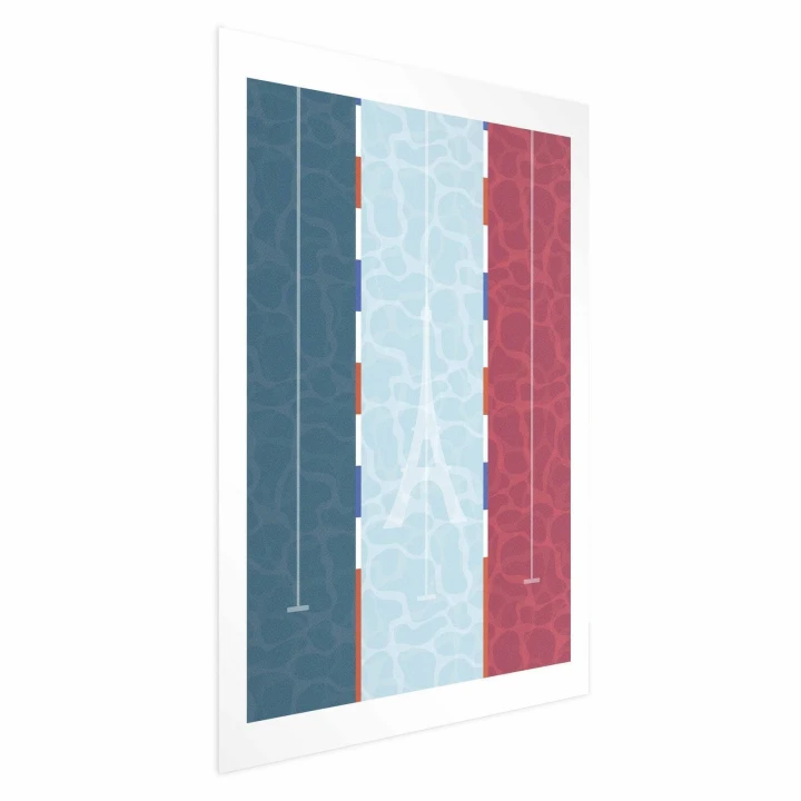 Plakat - Ilustracja basenu na tle flagi Francji