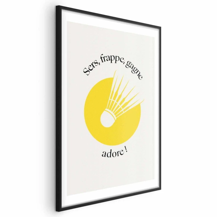 Plakat - Lotka do badmintona na tle żółtego słońca