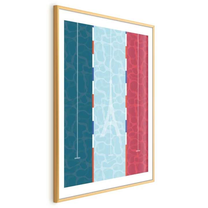 Plakat - Ilustracja basenu na tle flagi Francji