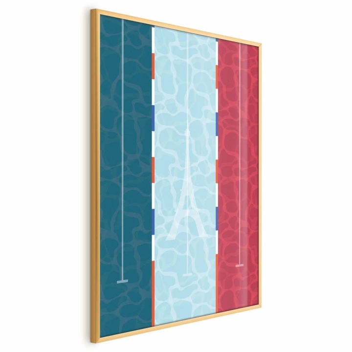 Plakat - Ilustracja basenu na tle flagi Francji
