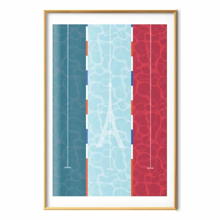 Plakat - Ilustracja basenu na tle flagi Francji
