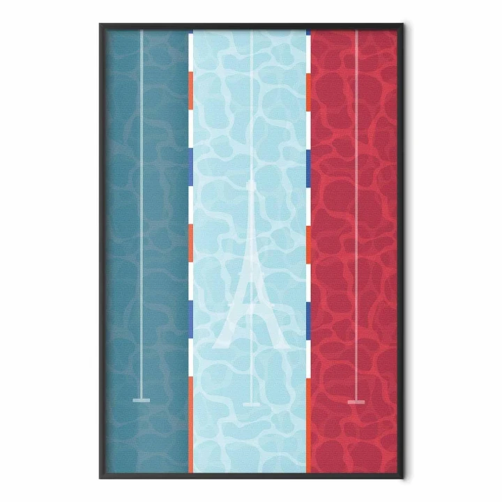 Plakat - Ilustracja basenu na tle flagi Francji