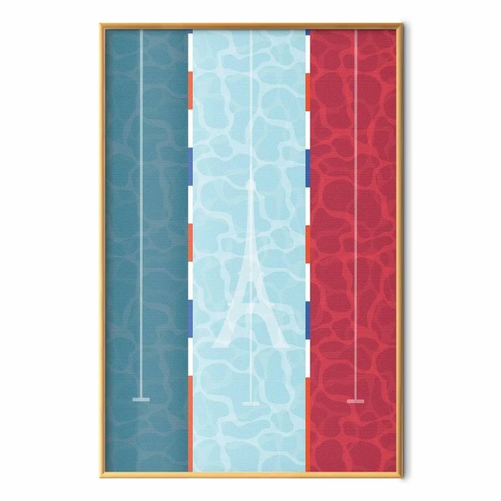 Plakat - Ilustracja basenu na tle flagi Francji