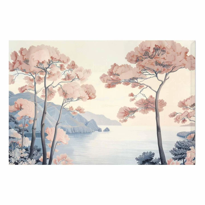 Plakat - Ocean klify i drzewa delikatny motyw w pastelowych kolorach