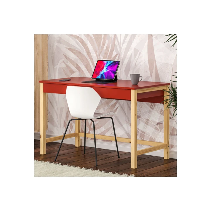czerwone biurko z szufladami w aranżacji pokoju