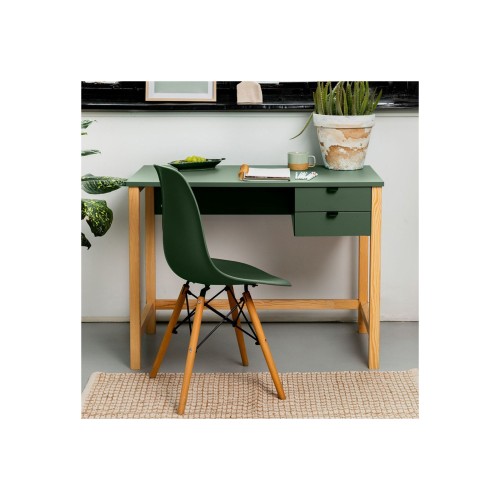 biurko z szufladami w kolorze smoke green