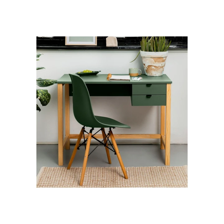 biurko z szufladami w kolorze smoke green