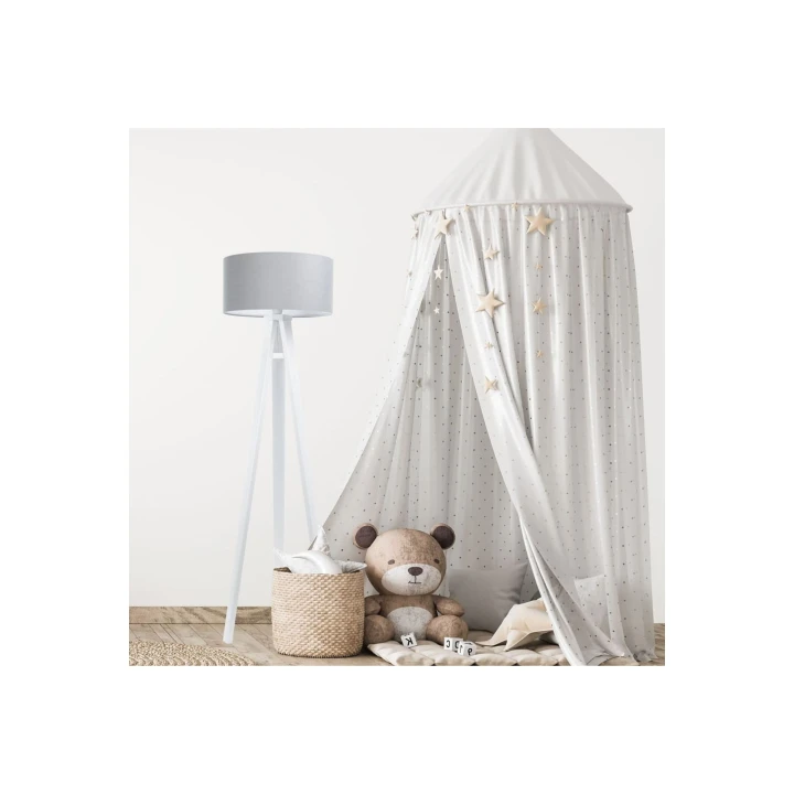 szara lampa podłogowa w pokoju dziecka