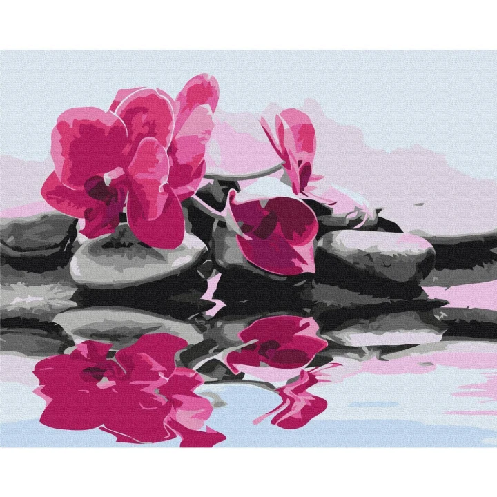 Obraz do samodzielnego malowania - Orchidea i kamienie zen w lustrze wody