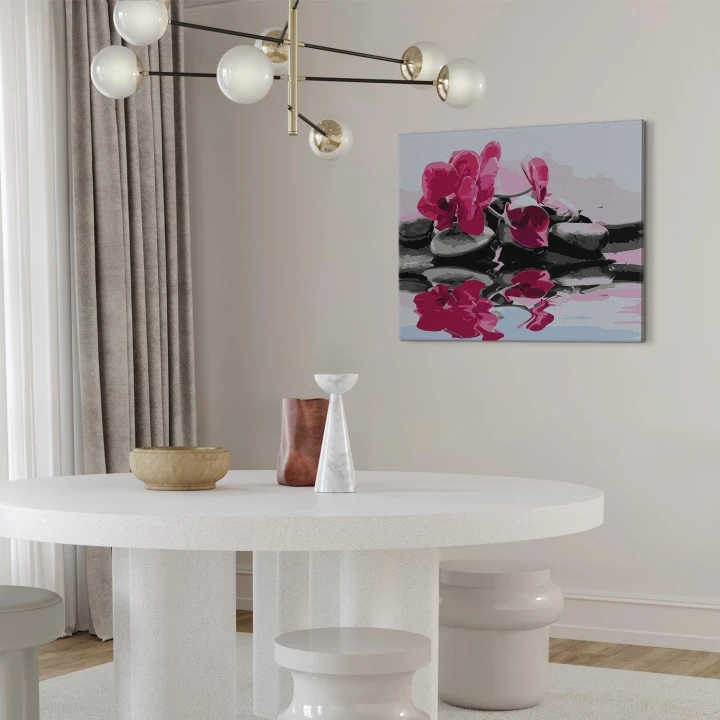 Obraz do samodzielnego malowania - Orchidea i kamienie zen w lustrze wody