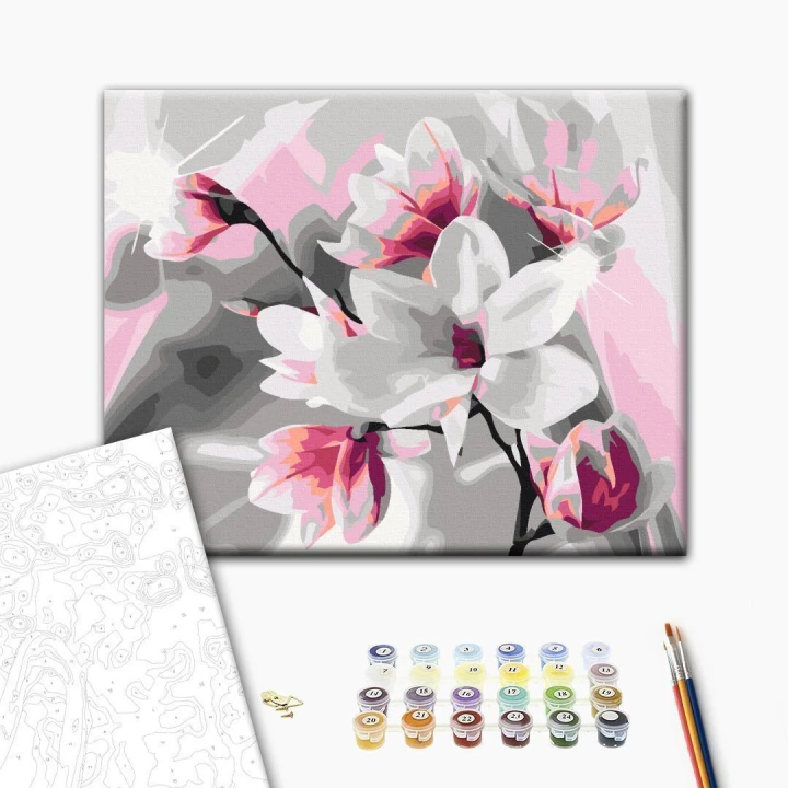 Obraz do samodzielnego malowania - Magnolia (szare tło)