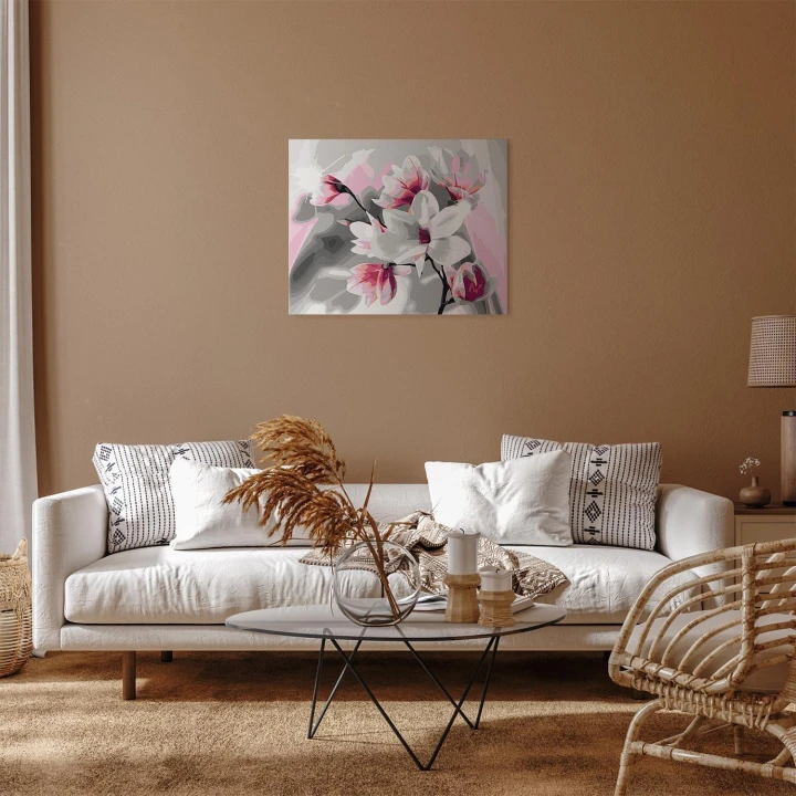 Obraz do samodzielnego malowania - Magnolia (szare tło)