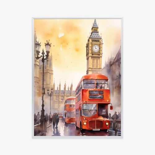 Plakat Autobus I Big Ben W Akwarelowym Londynie