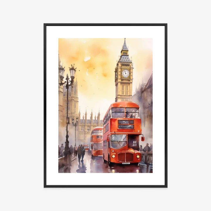 Plakat Autobus I Big Ben W Akwarelowym Londynie