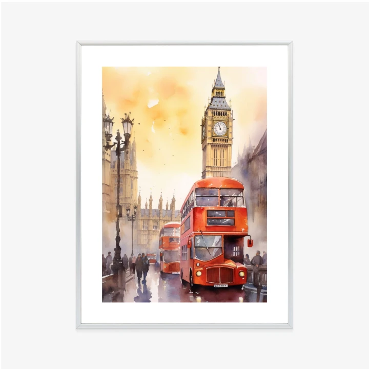 Plakat Autobus I Big Ben W Akwarelowym Londynie