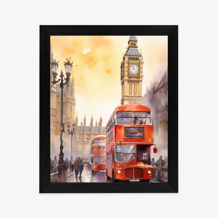 Plakat Autobus I Big Ben W Akwarelowym Londynie