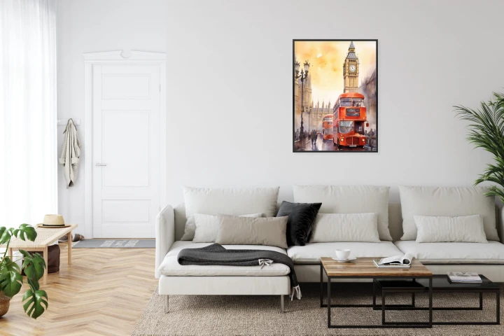 Plakat Autobus I Big Ben W Akwarelowym Londynie