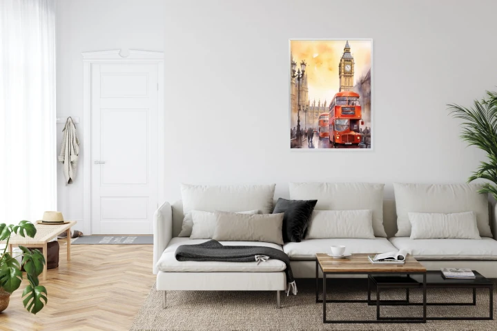 Plakat Autobus I Big Ben W Akwarelowym Londynie