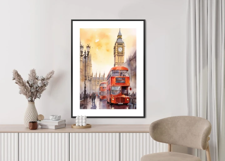 Plakat Autobus I Big Ben W Akwarelowym Londynie