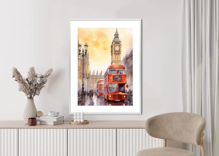 Plakat Autobus I Big Ben W Akwarelowym Londynie