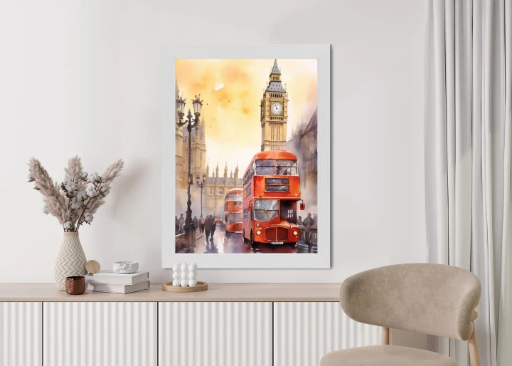 Plakat Autobus I Big Ben W Akwarelowym Londynie