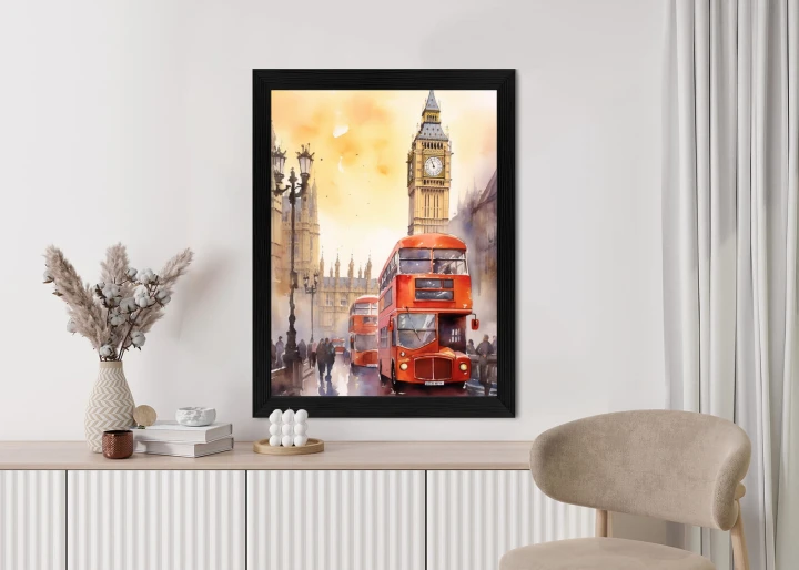 Plakat Autobus I Big Ben W Akwarelowym Londynie