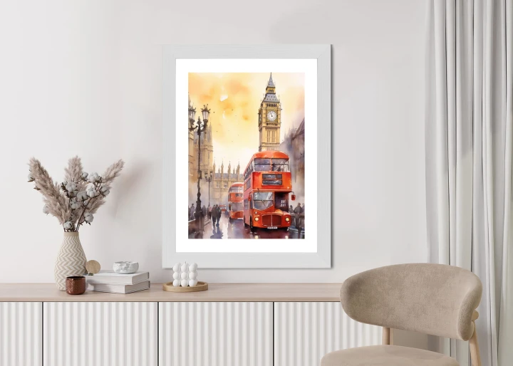 Plakat Autobus I Big Ben W Akwarelowym Londynie