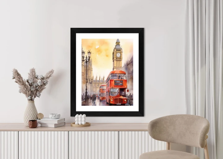 Plakat Autobus I Big Ben W Akwarelowym Londynie
