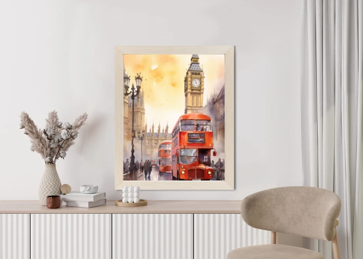Plakat Autobus I Big Ben W Akwarelowym Londynie