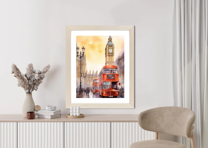 Plakat Autobus I Big Ben W Akwarelowym Londynie
