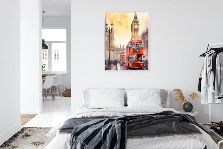 Plakat Autobus I Big Ben W Akwarelowym Londynie