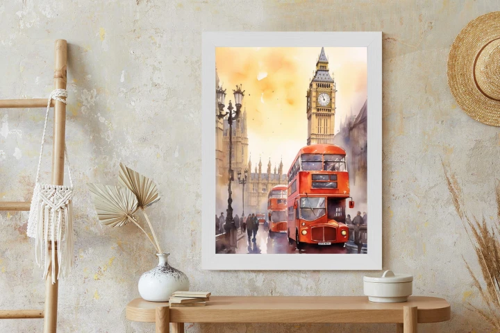 Plakat Autobus I Big Ben W Akwarelowym Londynie