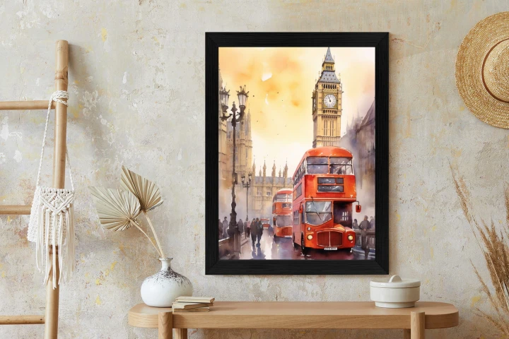 Plakat Autobus I Big Ben W Akwarelowym Londynie