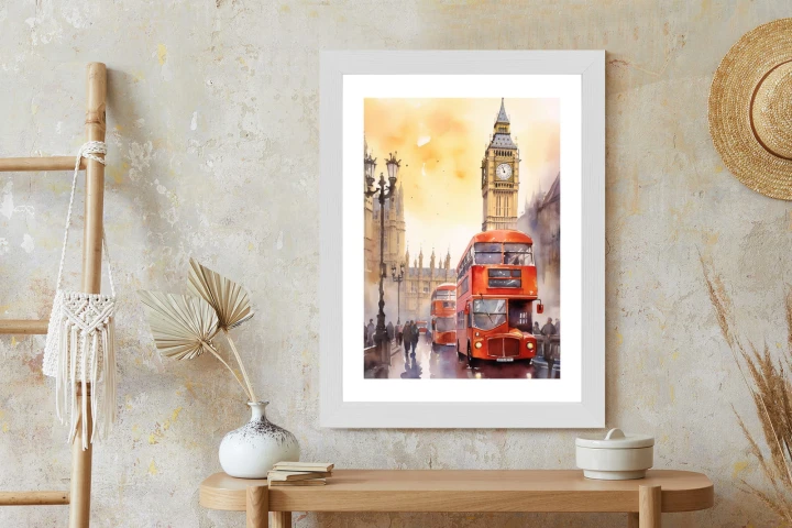 Plakat Autobus I Big Ben W Akwarelowym Londynie