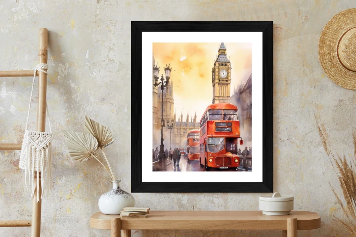 Plakat Autobus I Big Ben W Akwarelowym Londynie