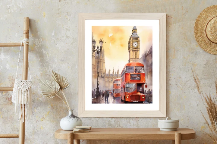 Plakat Autobus I Big Ben W Akwarelowym Londynie