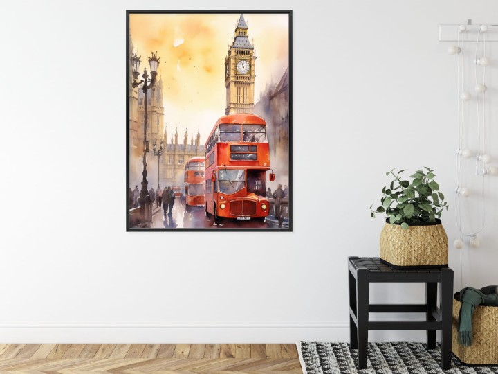 Plakat Autobus I Big Ben W Akwarelowym Londynie