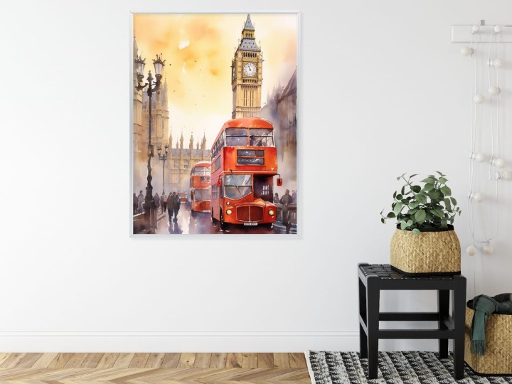 Plakat Autobus I Big Ben W Akwarelowym Londynie