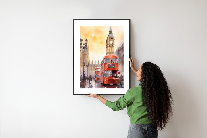 Plakat Autobus I Big Ben W Akwarelowym Londynie