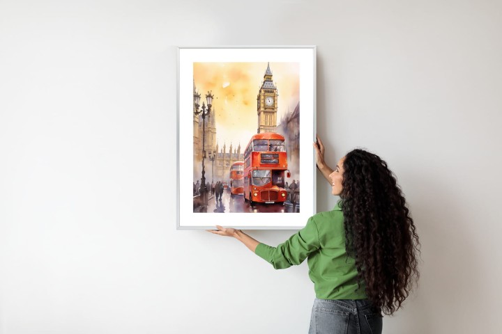 Plakat Autobus I Big Ben W Akwarelowym Londynie